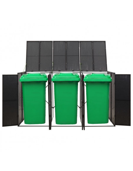 Copribidone Triplo Nero 207x80x117 cm in Polyrattan