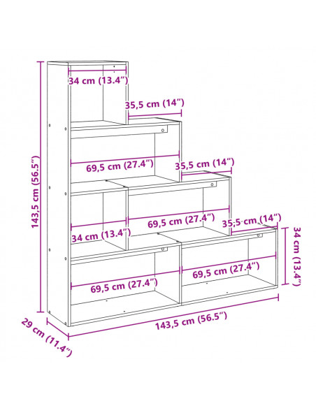 Libreria a 4 Ripiani Rovere 143,5x29x143,5 cm in Truciolato