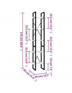 Libreria a 5 Ripiani Bianca 40x30x175 cm in Legno Multistrato