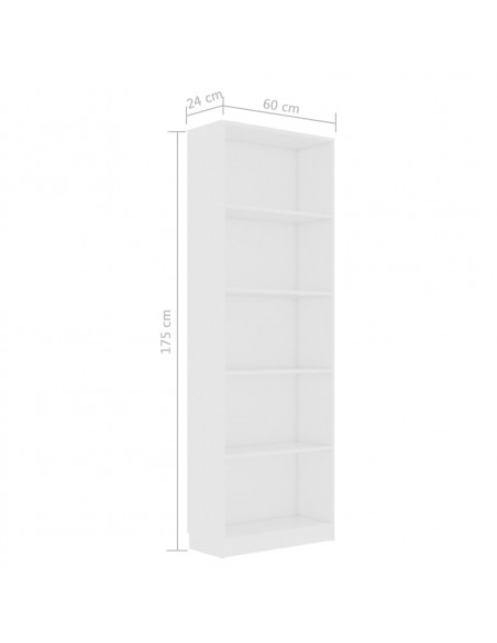 Libreria a 5 Ripiani Bianca 60x24x175 cm in Legno Multistrato