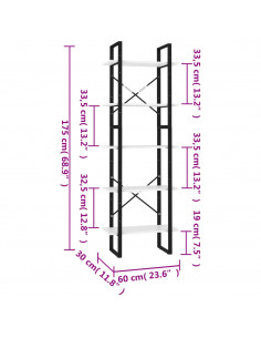 Libreria a 5 Ripiani Bianca 60x30x175 cm in Legno Multistrato