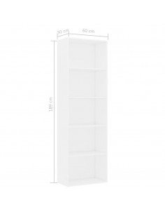 Libreria a 5 Ripiani Bianca 60x30x189 cm in Legno Multistrato
