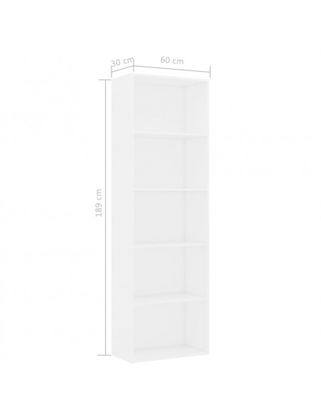 Libreria a 5 Ripiani Bianca 60x30x189 cm in Legno Multistrato