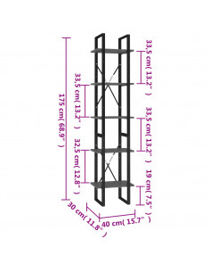 Libreria a 5 Ripiani Grigia 40x30x175 cm in Legno Multistrato