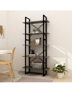 Libreria a 5 Ripiani Grigia 80x30x175 cm in Legno Multistrato
