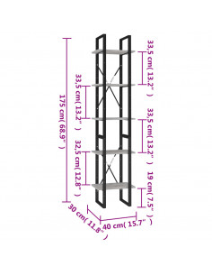 Libreria a 5 Ripiani Grigio Cemento 40x30x175 cm in Multistrato