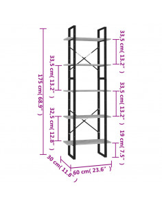 Libreria a 5 Ripiani Grigio Cemento 60x30x175 cm in Multistrato