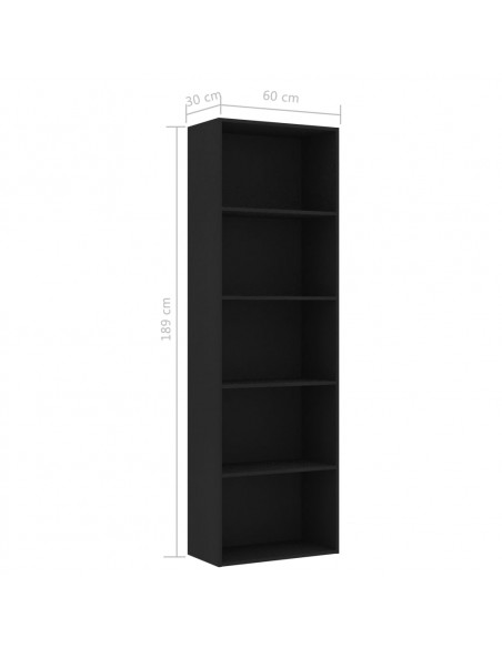 Libreria a 5 Ripiani Nera 60x30x189 cm in Legno Multistrato