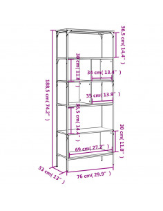 Libreria a 5 Ripiani Nera 76x33x188,5 cm in Legno Multistrato