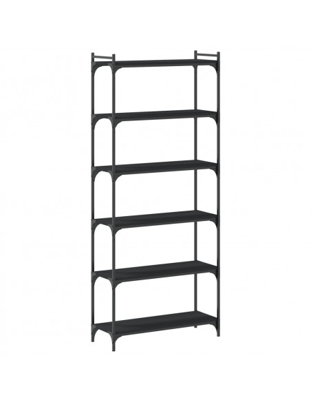Libreria a 6 Ripiani Nera 80x30x188 cm in Legno Multistrato