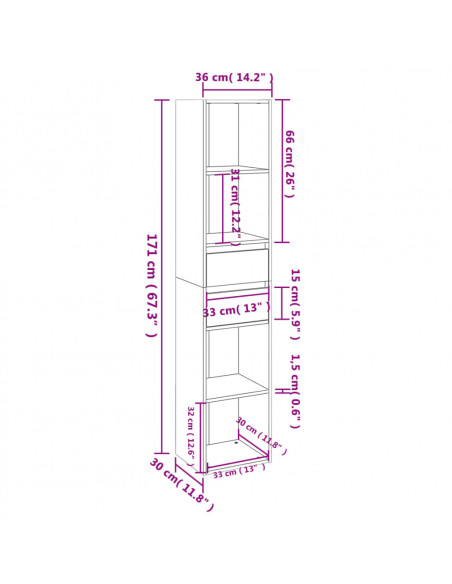 Libreria Bianca 36x30x171 cm in Legno Multistrato