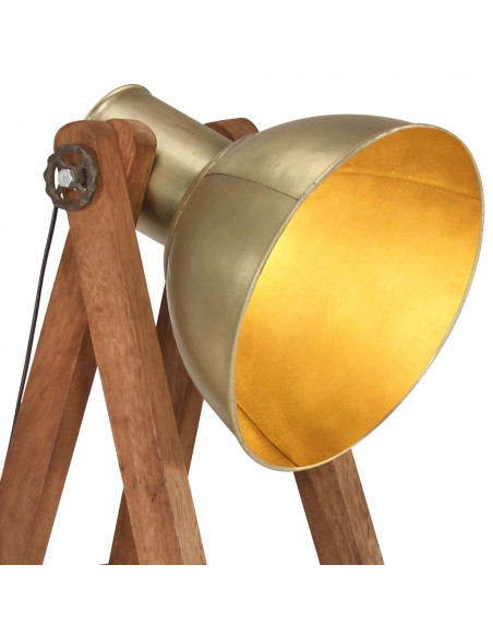 Lampade da Pavimento 3 pz Ottone E27 Legno Massello di Mango