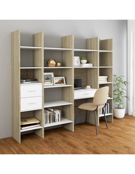 Libreria Bianca e Rovere Sonoma 60x35x180 cm Legno Multistrato