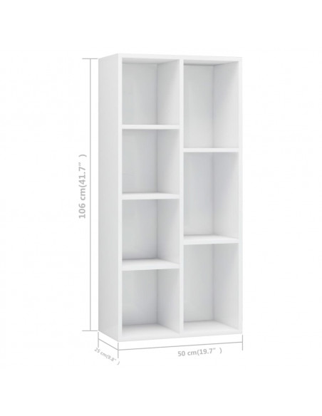 Libreria Bianco Lucido 50x25x106 cm in Legno Multistrato