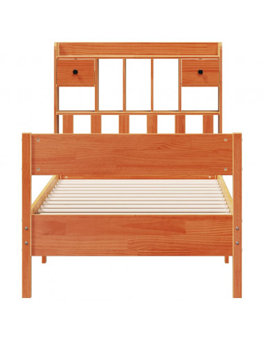Letto Libreria senza Materasso Marrone Cera 75x190 cm in Pino
