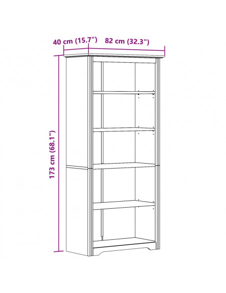 Libreria BODO 5 Ripiani 80x38x180cm Legno Massello Pino Marrone