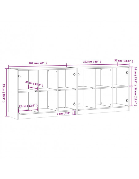 Libreria con Ante Bianca 204x37x75 cm in Legno Multistrato
