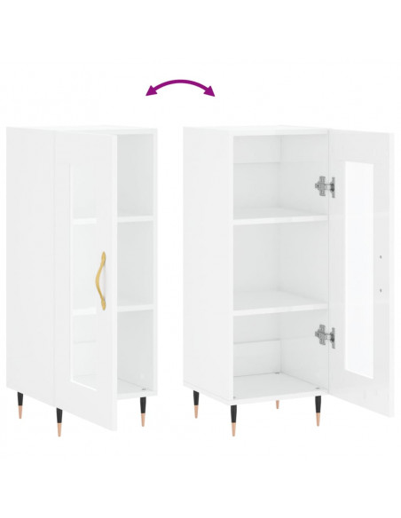Credenza Bianco Lucido 34,5x34x90 cm in Legno Multistrato