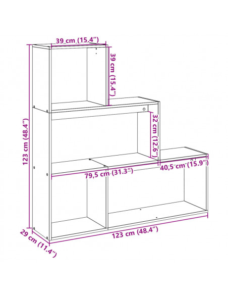 Libreria Divisorio 3 Ripiani Bianca 123x29x123 cm in Truciolato