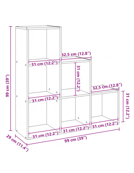 Libreria Divisorio 3 Ripiani Legno Antico 99x29x99cm Truciolato