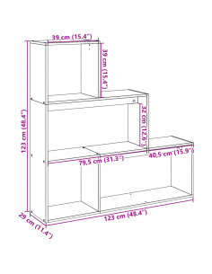 Libreria Divisorio 3 Ripiani Nera 123x29x123 cm in Truciolato