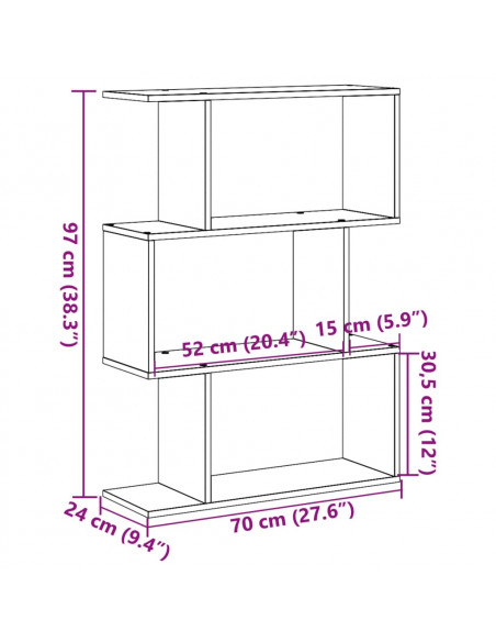 Libreria Divisorio 3 Ripiani Nera 70x24x97 cm in Truciolato