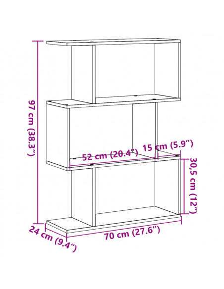 Libreria Divisorio 3Piani Grigio Cemento 70x24x97 cm Truciolato