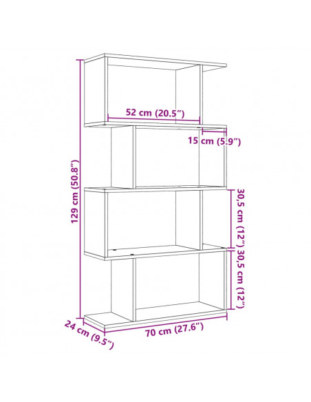 Libreria Divisorio 4 Ripiani Bianca 70x24x129 cm in Truciolato