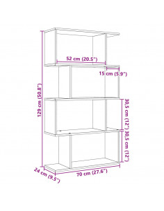 Libreria Divisorio 4 Ripiani Grigio 70x24x129 cm Truciolato