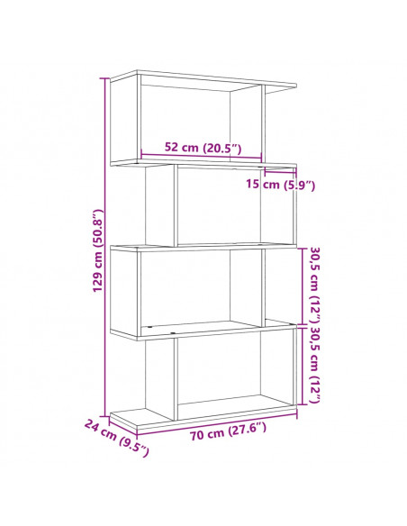 Libreria Divisorio 4 Ripiani Sonoma 70x24x129 cm in Truciolato