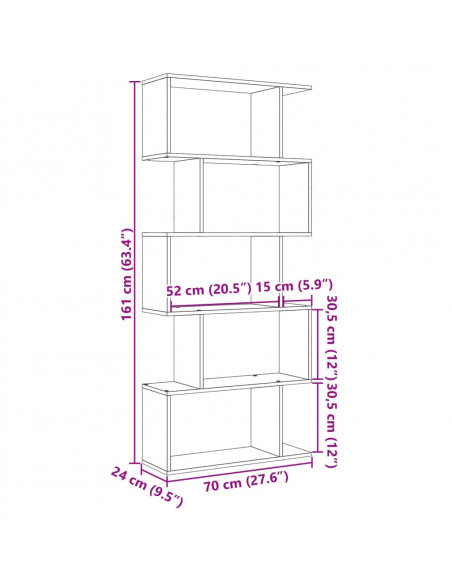 Libreria Divisorio 5 Ripiani Nera 70x24x161 cm in Truciolato