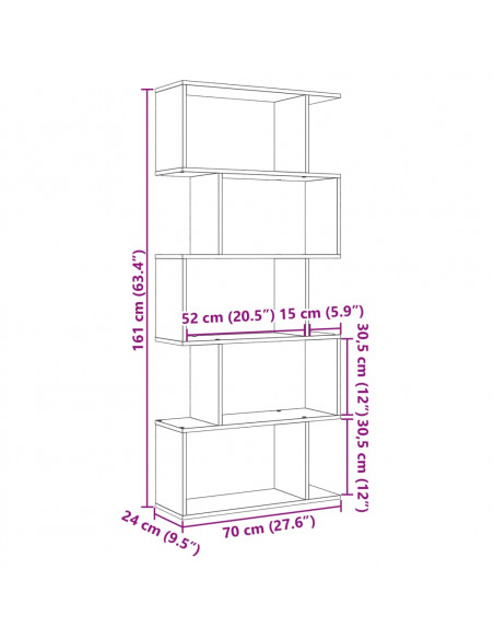 Libreria Divisorio 5 Ripiani Sonoma 70x24x161 cm in Truciolato