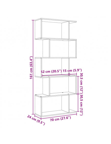 Libreria Divisorio 5Piani Grigio Cemento 70x24x161cm Truciolato
