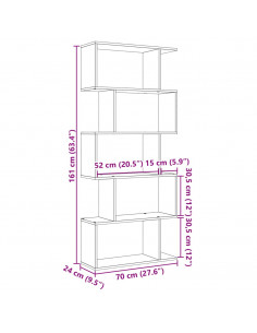 Libreria Divisorio 5Ripiani Legno Antico 70x24x161cm Truciolato