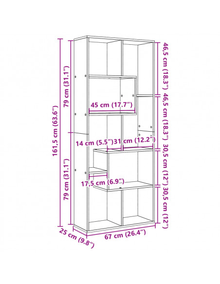 Libreria Divisorio Grigio Sonoma 67x25x161,5 cm in Truciolato