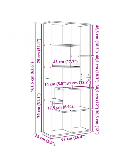Libreria Divisorio Rovere Fumo 67x25x161,5 cm in Truciolato