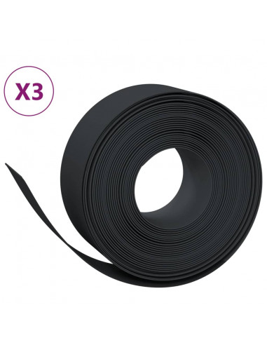 Bordature da Giardino 3 pz Nere 10 m 20 cm in Polietilene