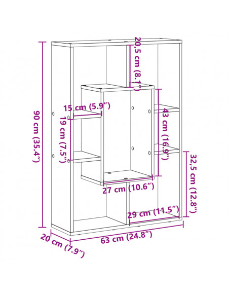 Libreria Grigio Cemento 63x20x90 cm in Truciolato