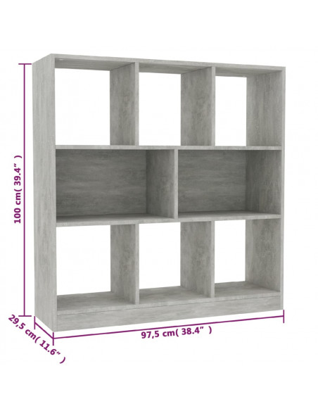 Libreria Grigio Cemento 97,5x29,5x100 cm in Legno Multistrato
