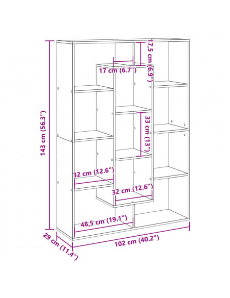 Libreria Grigio Sonoma 102x29x143 cm in Legno Multistrato