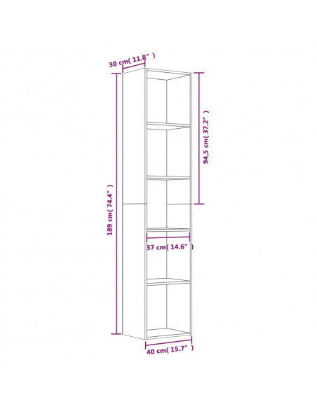 Libreria Grigio Sonoma 40x30x189 cm in Legno Multistrato