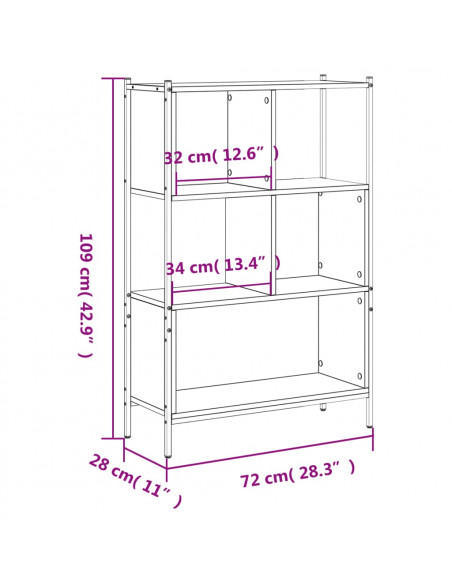 Libreria Grigio Sonoma 72x28x109 cm in Legno Multistrato
