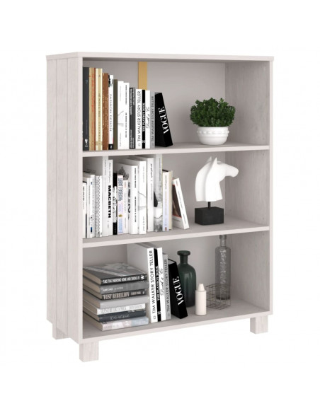 Libreria HAMAR Bianca 85x35x112 cm in Legno Massello di Pino