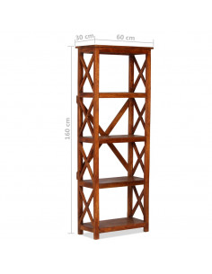 Libreria in Legno Acacia con Finitura Miele 60x30x160 cm