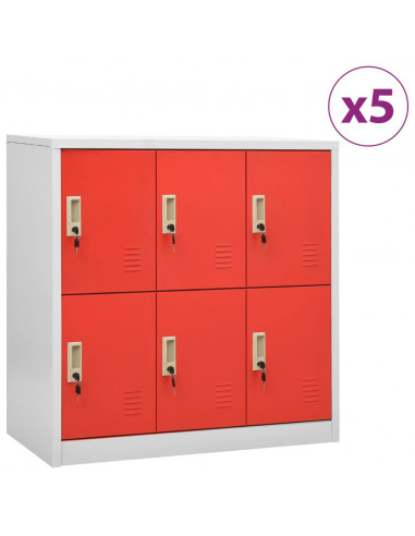 Armadietti Chiavi 5pz Grigio Chiaro Rosso 90x45x92,5cm Acciaio