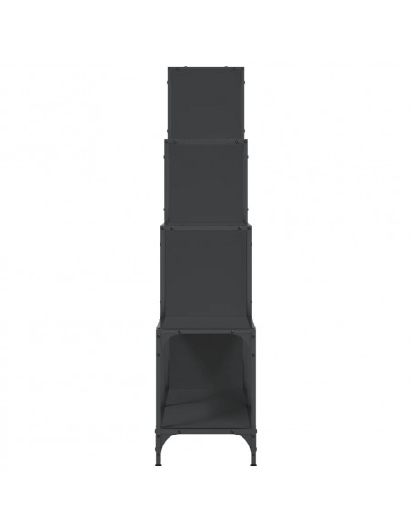 Libreria Nera 122x30x102 cm in Legno Multistrato e Metallo