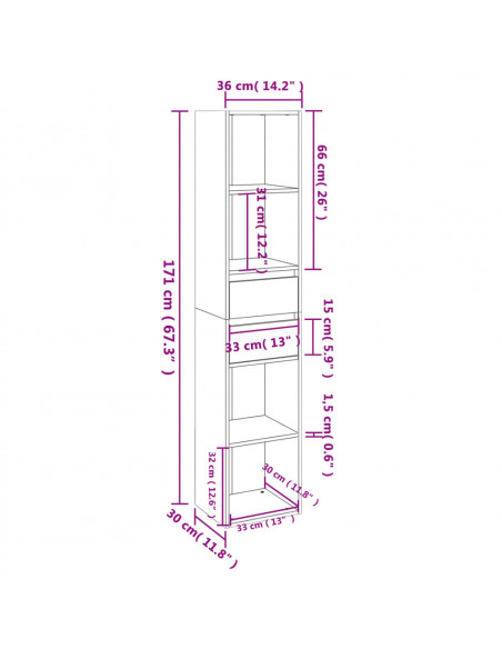 Libreria Nera 36x30x171 cm in Legno Multistrato