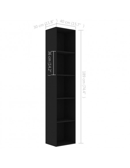 Libreria Nera 40x30x189 cm in Legno Multistrato