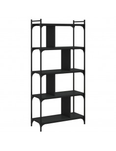 Libreria Nera 5 Ripiani 76x32x158 cm Legno Multistrato