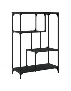 Libreria Nera 81x36x115 cm in Legno Multistrato e Acciaio